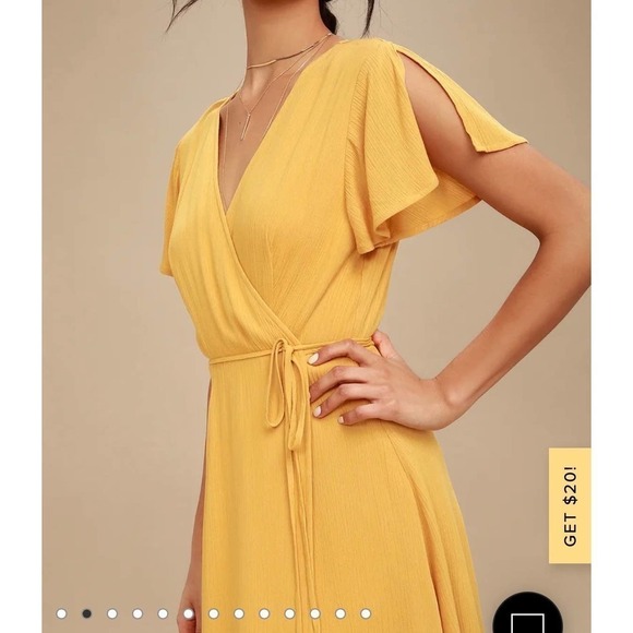 Lulus Mustard Yellow Harbor Point Wrap Dress w/Slit Sleeves - Picture 10 of 11